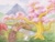 Size: 6649x5054 | Tagged: safe, artist:the-wizard-of-art, angel bunny, fluttershy, butterfly, rabbit, g4, absurd resolution, animal, bridge, cherry blossoms, cherry tree, cottagecore, dendrification, flower, flower blossom, fluttertree, grass, i'd like to be a tree, inanimate tf, mountain, neighponese, outdoors, path, river, scenery, species swap, traditional art, transformation, tree, water, watercolor painting