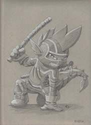 Size: 5093x7018 | Tagged: safe, artist:the-wizard-of-art, spike, dragon, g4, absurd resolution, clothes, commission, costume, crossover, eskrima sticks, kick-ass, looking at you, male, monochrome, pencil drawing, solo, traditional art