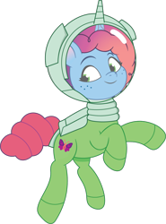 Size: 962x1302 | Tagged: safe, artist:prixy05, misty brightdawn, pony, unicorn, g5, my little pony: tell your tale, female, floating, horn, mare, rebirth misty, simple background, solo, space helmet, spacesuit, transparent background, vector