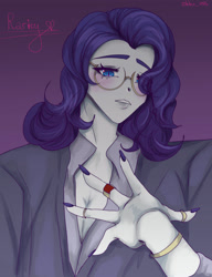 Size: 2500x3250 | Tagged: safe, artist:sugarcrush19, rarity, human, equestria girls, g4, blushing, bracelet, breasts, cleavage, clothes, female, glasses, jewelry, nail polish, ring, shirt, solo