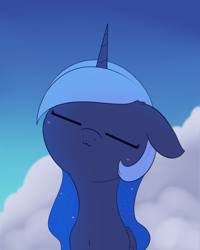 Size: 1674x2090 | Tagged: safe, artist:dusthiel, princess luna, pony, g4, :3, atg 2024, bust, eyes closed, floppy ears, newbie artist training grounds, solo