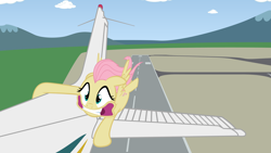 Size: 4000x2250 | Tagged: safe, artist:ifollowroads, pegasus, pony, cessna, cessna 172, female, mare, plane, runway, solo, spread wings, vehicle, windswept mane, wings