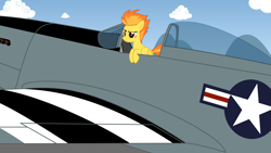 Size: 4000x2250 | Tagged: safe, artist:ifollowroads, spitfire, pegasus, pony, g4, female, folded wings, mare, p-51 mustang, plane, solo, vehicle, wings