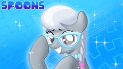 Size: 1280x720 | Tagged: dead source, safe, artist:mayhemtown, silver spoon, earth pony, pony, g4, abstract background, braid, cute, eyebrows, female, filly, foal, glasses, grimdark source, grotesque source, jewelry, looking at you, necklace, pearl necklace, silverbetes, smiling, solo, sparkles, spoons hd, text, things are not like what they seem, this will end in death, this will end in tears, this will end in tears and/or death, title card, youtube thumbnail