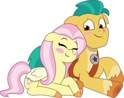 Size: 1297x1026 | Tagged: safe, artist:prixy05, fluttershy, hitch trailblazer, earth pony, pegasus, pony, g4, g5, my little pony: tell your tale, blushing, duo, duo male and female, eyes closed, female, g4 to g5, generation leap, hitch and his 2nd heroine, lying down, male, mare, ship:flutterhitch, shipping, simple background, stallion, straight, transparent background, vector