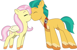 Size: 1780x1164 | Tagged: safe, artist:prixy05, fluttershy, hitch trailblazer, earth pony, pegasus, pony, g4, g5, my little pony: tell your tale, duo, duo male and female, eyes closed, female, g4 to g5, generation leap, hitch and his 2nd heroine, kissing, male, mare, ship:flutterhitch, shipping, simple background, stallion, straight, transparent background, vector