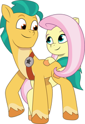 Size: 910x1333 | Tagged: safe, artist:prixy05, fluttershy, hitch trailblazer, earth pony, pegasus, pony, g4, g5, my little pony: tell your tale, duo, duo male and female, female, g4 to g5, generation leap, hitch and his 2nd heroine, male, mare, ship:flutterhitch, shipping, simple background, stallion, straight, transparent background, vector