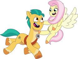 Size: 1876x1431 | Tagged: safe, artist:prixy05, fluttershy, hitch trailblazer, earth pony, pegasus, pony, g4, g5, my little pony: tell your tale, belly, duo, duo male and female, female, flying, g4 to g5, generation leap, hitch and his 2nd heroine, male, mare, open mouth, running, ship:flutterhitch, shipping, simple background, stallion, straight, transparent background, vector