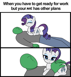 Size: 5809x6289 | Tagged: safe, artist:vomitvomiting, rarity, oc, oc:anon, human, pony, unicorn, g4, absurd resolution, behaving like a cat, cat meme, colored, cute, drawthread, duo, duo male and female, eyes closed, eyes open, female, frame, horn, human oc, looking at you, lying down, lying on top of someone, male, mare, meme, on back, petting, ponified animal photo, ponified meme, ponyloaf, prone, raribetes, raricat, requested art