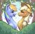 Size: 1946x1893 | Tagged: safe, artist:dana_amurka, applejack, rainbow dash, earth pony, pegasus, pony, g4, applejack's hat, blushing, bush, cowboy hat, duo, duo female, falling leaves, female, floppy ears, flower, flower petals, folded wings, hat, leaves, lesbian, lidded eyes, looking at each other, looking at someone, mare, open mouth, open smile, outdoors, ship:appledash, shipping, smiling, tree, wings, ych example, your character here