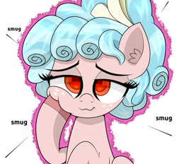 Size: 1298x1203 | Tagged: safe, artist:scandianon, cozy glow, earth pony, pegasus, pony, g4, :3, aura, female, filly, foal, hoof on cheek, lidded eyes, looking at you, smug, solo, squishy cheeks