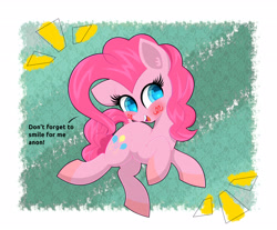 Size: 2900x2400 | Tagged: safe, artist:scandianon, pinkie pie, earth pony, pony, g4, blush scribble, blushing, cute, dialogue, diapinkes, emanata, female, looking at you, mare, open mouth, open smile, pose, smiling, solo, talking to viewer