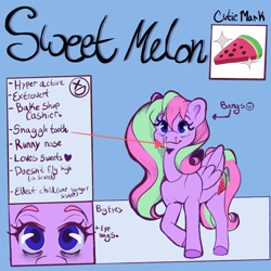 Size: 2048x2048 | Tagged: safe, artist:sweetmelon556, oc, oc only, oc:sweet melon, pegasus, pony, fangs, female, mare, reference sheet, solo