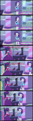 Size: 1920x6912 | Tagged: safe, artist:cartoonmasterv3, rarity, sci-twi, twilight sparkle, human, undead, zombie, equestria girls, g4, 8 panel comic, british, broken english, clothes, comic, controller, dress, engrish, humanized, idiot, infected, long dress, long skirt, skirt