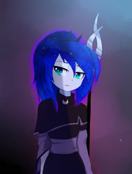 Size: 1600x2121 | Tagged: safe, artist:magnaluna, princess luna, human, g4, clothes, female, humanized, looking away, pony coloring, solo, staff