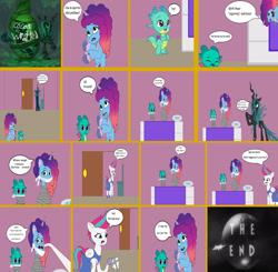 Size: 1920x1881 | Tagged: safe, artist:alexarmstrong2287, misty brightdawn, queen chrysalis, sparky sparkeroni, zipp storm, dragon, pegasus, unicorn, g4, g5, baby, baby dragon, bondage, cloth gag, comic, detective, detective zipp, dialogue, fanart, female, gag, horn, kidnapped, male, mare, rescue, speech bubble, tape, tape bondage, tied up