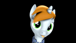 Size: 1080x607 | Tagged: safe, artist:spinostud, oc, oc only, oc:littlepip, pony, unicorn, fallout equestria, 3d, :p, animated, black background, clothes, cute, fanfic, fanfic art, female, gif, green eyes, horn, jumpsuit, looking at you, loop, mare, mlem, ocbetes, pipabetes, silly, silly pony, simple background, solo, source filmmaker, tongue out, vault suit