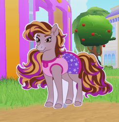 Size: 428x439 | Tagged: safe, horse, banner, barely pony related, cardboard cutout, clothes, dreamer (wild manes), ears up, equine, full body, game screencap, gradient muzzle, long mane, looking at you, multicolored body, multicolored hair, pc game, png, roblox, shirt, skirt, sleeveless, smiling, smiling at you, video game, wild manes, wild manes on roblox