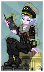 Size: 1600x2600 | Tagged: safe, artist:devorierdeos, princess celestia, principal celestia, equestria girls, g4, clothes, enclave, enclave officer, enclave uniform, fallout, general, military uniform, officer's hat, officer's uniform, pipboy, radio, uniform, walkie talkie