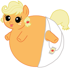 Size: 1057x1004 | Tagged: safe, applejack, earth pony, pony, g4, :p, appleblimp, baby, babyjack, circle tool, diaper, downvote bait, female, fetish, foal, inflation, simple background, smiling, solo, spherical inflation, tongue out, wat, white background, younger