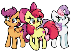 Size: 900x651 | Tagged: safe, artist:kindakismet, apple bloom, scootaloo, sweetie belle, earth pony, pegasus, pony, unicorn, g4, cutie mark crusaders, female, filly, foal, horn, simple background, smiling, transparent background, trio