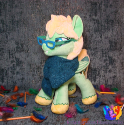 Size: 2277x2304 | Tagged: safe, artist:1stastrastudio, oc, oc only, oc:dawn shy, pegasus, pony, glasses, irl, photo, plushie, solo