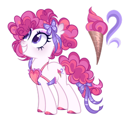 Size: 1920x1819 | Tagged: safe, artist:afterglory, oc, oc only, earth pony, pony, adoptable, apron, clothes, female, food, ice cream, ice cream cone, magical lesbian spawn, mare, offspring, parent:pinkie pie, parent:plumsweet, parents:plumpie, simple background, solo, transparent background