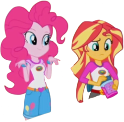 Size: 2567x2520 | Tagged: safe, edit, edited screencap, editor:homersimpson1983, screencap, pinkie pie, sunset shimmer, human, equestria girls, g4, background removed, duo, duo female, female, not a vector, simple background, transparent background