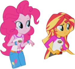 Size: 2743x2520 | Tagged: safe, edit, edited screencap, editor:homersimpson1983, screencap, pinkie pie, sunset shimmer, equestria girls, g4, background removed, duo, duo female, female, not a vector, simple background, transparent background