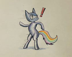 Size: 1280x1009 | Tagged: safe, artist:boundpup, rainbow dash, pegasus, pony, g4, catsuit, exclamation point, ninja, solo, traditional art