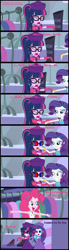 Size: 1920x6912 | Tagged: safe, artist:cartoonmasterv3, pinkie pie, rarity, sci-twi, twilight sparkle, human, undead, zombie, equestria girls, g4, 8 panel comic, bit, biting, british, broken english, clothes, comic, controller, dress, engrish, humanized, infected, long dress, long skirt, skirt, tack