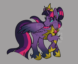 Size: 854x707 | Tagged: safe, artist:brodiehehe, twilight sparkle, alicorn, pony, g4, crown, gray background, jewelry, regalia, simple background, smiling, solo, twilight sparkle (alicorn)