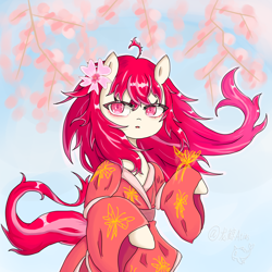 Size: 4096x4096 | Tagged: safe, artist:dw_atias, oc, oc only, oc:shiranui, original species, pony, clothes, female, kimono (clothing), simple background, solo