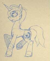 Size: 423x516 | Tagged: safe, artist:kujivunia, oc, oc only, oc:ilargia eta'izarra, unicorn, concave belly, female, horn, mare, sketch, slender, solo, thin