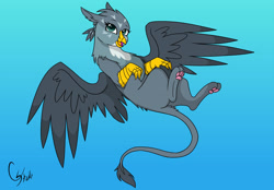 Size: 2932x2046 | Tagged: safe, artist:colourstrike, gabby, griffon, g4, the fault in our cutie marks, eared griffon, female, gradient background, open mouth, open smile, paw pads, paws, simple background, smiling, solo, spread wings, wings