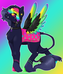 Size: 868x1019 | Tagged: safe, artist:dj axel, oc, oc only, oc:dj axel neon, horse, pony, g5, gradient background, male, pony oc, ponysona, pose, rainbow gradient, solo, spoilers for another series, stallion, stars, wild manes, wild manes oc