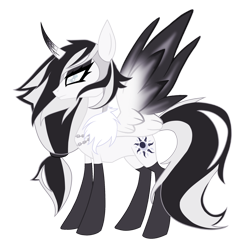 Size: 2048x2048 | Tagged: safe, artist:haunte-ombrum, artist:reverieraven_, king sombra, oc, oc only, oc:queen nevermore, alicorn, pony, umbrum, unicorn, g4, alicorn oc, alicornified, antagonist, beautiful, black eyeshadow, black magic, black mane, black socks, blind, broken horn, broken wing, clothes, colored horn, colored pupils, colored wings, colored wingtips, cracked horn, curved horn, dark magic, darkness, eclipse, edgy, emo, evil, expressionless face, eyelashes, eyeshadow, fading, female, female oc, fiery wings, goth, goth pony, gothic, gradient wings, hair over one eye, helmet, high res, hooves together, horn, jewelry, lidded eyes, magic, makeup, mare, moon, necktie, oc villain, occult, queen, race swap, redesign, redraw, regal, regalia, remake, reupload, royalty, ruler, serious, shadow, simple background, slender, slit pupils, socks, solo, sombra horn, spread wings, sun, tail, tall, thin, transparent background, two toned hair, two toned mane, two toned tail, two toned wings, vector, villainess, villainous, white coat, white mane, wings, witch