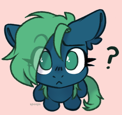 Size: 1830x1737 | Tagged: safe, artist:itsspoops, oc, oc only, oc:emerald, pegasus, pony, commission, ear fluff, eye clipping through hair, eyebrows, eyebrows visible through hair, looking at you, question mark, simple background, solo, ych result