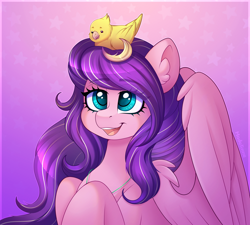 Size: 2900x2610 | Tagged: safe, artist:madelinne, oc, oc only, oc:star silk, bird, parrot, pegasus, bust, female, happy, jewelry, mare, necklace, open mouth, pegasus oc, portrait, smiling, solo