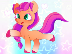 Size: 4000x3000 | Tagged: safe, artist:zokkili, sunny starscout, earth pony, pony, g4, g5, my little pony: a new generation, braid, braided ponytail, chibi, cute, eyelashes, female, heart, high res, mare, open mouth, open smile, pink mane, ponytail, raised hoof, raised leg, smiling, solo, sparkly eyes, standing on two hooves, stars, sunnybetes, tail, unshorn fetlocks, wingding eyes