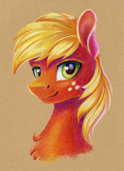 Size: 872x1200 | Tagged: safe, artist:maytee, big macintosh, earth pony, pony, g4, bust, chest fluff, portrait, smiling, solo, toned paper, traditional art