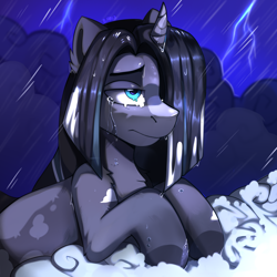 Size: 2000x2000 | Tagged: safe, artist:freak-side, oc, oc only, pony, unicorn, crying, horn, lightning, solo