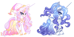 Size: 1920x968 | Tagged: source needed, useless source url, safe, artist:just-silvushka, oc, oc only, alicorn, adoptable, blue eyes, blue eyeshadow, blue mane, blue tail, blushing, bracelet, braid, collar, colored hooves, duo, duo female, eyelashes, eyeshadow, female, glasses, gold, gold glasses, gold hooves, hat, hooves, horn, jewelry, lavender mane, lavender tail, long hair, long horn, long tail, makeup, multicolored mane, multicolored tail, necklace, pink mane, pink tail, planet, ponytail, silver hooves, simple background, stars, striped mane, striped tail, stripes, tail, transparent background, unshorn fetlocks, white fur, witch hat