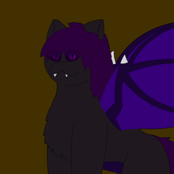 Size: 2000x2000 | Tagged: safe, artist:puppyrules, oc, oc only, oc:shaded thistle, bat pony, fangs, gray coat, nonbinary, purple belly, purple eyes, purple mane, purple wings, solo, wings