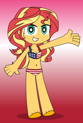 Size: 3000x4434 | Tagged: safe, artist:keronianniroro, sunset shimmer, human, equestria girls, g4, 4th of july, clothes, gradient background, holiday, looking at you, panty and stocking with garterbelt, solo, swimsuit, vector