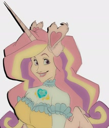 Size: 1640x1920 | Tagged: safe, artist:creaturedeer, princess cadance, human, g4, choker, clothes, dress, eared humanization, female, heart ears, horn, horned humanization, humanized, smiling, solo, winged humanization, wings