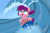 Size: 1500x1000 | Tagged: safe, artist:mightyshockwave, lily longsocks, pony, g4, background pony, beach, female, filly, foal, lineless, ocean, solo, surfboard, surfing, water, wave