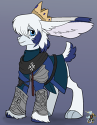 Size: 929x1200 | Tagged: safe, artist:brainiac, oc, oc only, oc:yggdrasil uriel, hybrid, original species, pony, rabbit pony, final fantasy, final fantasy xiv, gradient background, male, ponified, solo, stallion, viera pony, warrior of light