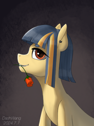 Size: 2250x3000 | Tagged: safe, artist:dash wang, earth pony, female, flower, flower in mouth, mouth hold, rose, rose in mouth, solo