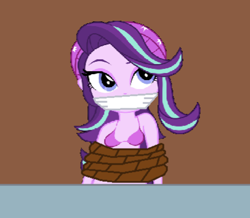 Size: 421x367 | Tagged: safe, artist:alexarmstrong2287, starlight glimmer, human, equestria girls, g4, 1000 hours in ms paint, bikini, bondage, bound and gagged, cement, cloth gag, clothes, gag, solo, swimsuit